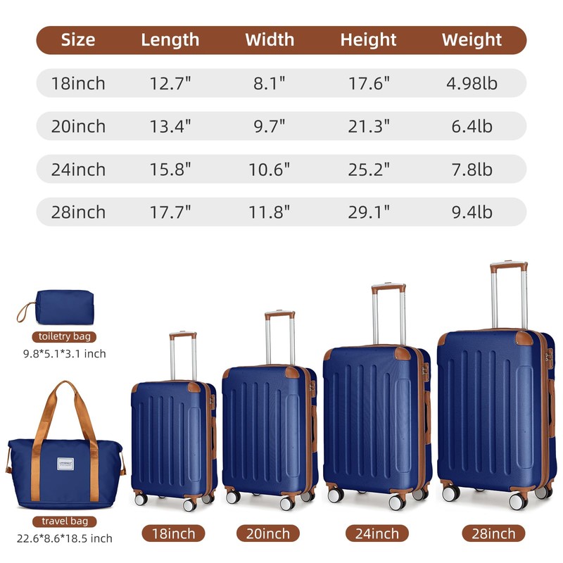 LARVENDER Luggage Sets 6 Piece Hardshell Expandable Suitcase Set with