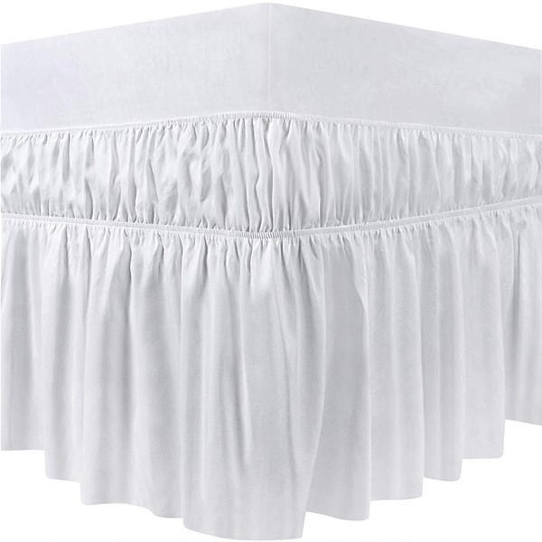 Pleated Bed Skirt Bed Skirt with Ruffles Elastic Dust Ruffles Ruffled Solid Bed Skirt Wrap Around Style Elastic Bed Wrap Ruffle Bed Skirt (Queen 150 x 200 x 40 cm, White)
