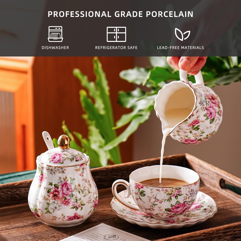 Agyiuns Ceramic Sugar and Creamer Set, 3 Piece Set with