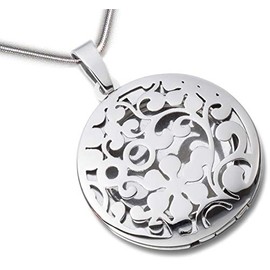 Haus der Herzen Medallion Ornament Flower Decoration Round High Gloss Stainless Steel for 1 Photo/Picture + Case, Stainless Steel