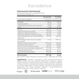 CellX  Keradence con Keratina Cynatine NHS 500 mg, MSM 373 mg, Saw Palmetto SEREVELLE 321 mg y NAC 300 mg  90 Cápsulas Veganas  30 Porciones          
