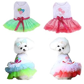 Clopon 2Pcs Dogs Dresses for Medium Dogs Girl Cute Pets Blue Pink Cute Outfits Party Costumes L