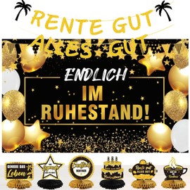 Welcome to Retirement Party Decoration Set - With 'Welcome to Retirement' Banner Backdrop, Retirement Good All Good' Garland, 6 Table Decorations