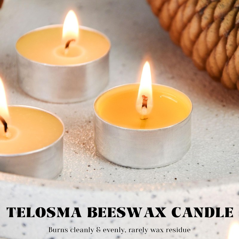 Natural Beeswax Tealight Candles in Metal Aluminum Cup - Organic