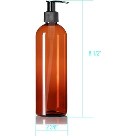 2-Pack of 16 oz Amber Plastic Bottles with Pumps, Soap Dispenser, Slim, Tall Squeezable Refillable Containers for Shampoo, Lotion, Cream and More