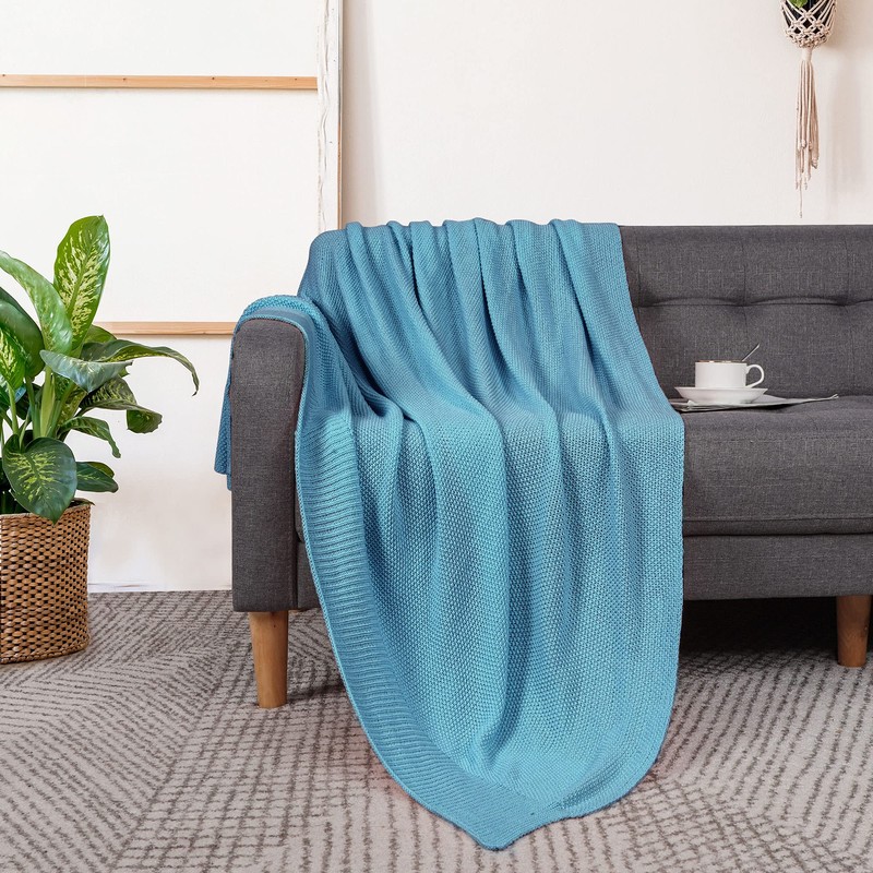 PiccoCasa 100% Cotton Knit Throw Blanket,Solid Lightweight Decorative Throws and