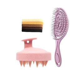 Haarbürste gegen Ziehen, entwirrend, reißfest, für trockenes und nasses Haar, umweltfreundlich, aus Weizenstroh, für alle Haartypen, Damen, Herren und Mädchen (Set-pink)