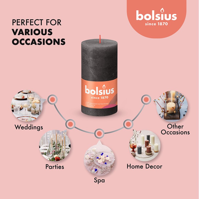BOLSIUS 4 Pack Black (Stormy Gray) Rustic Pillar Candles -