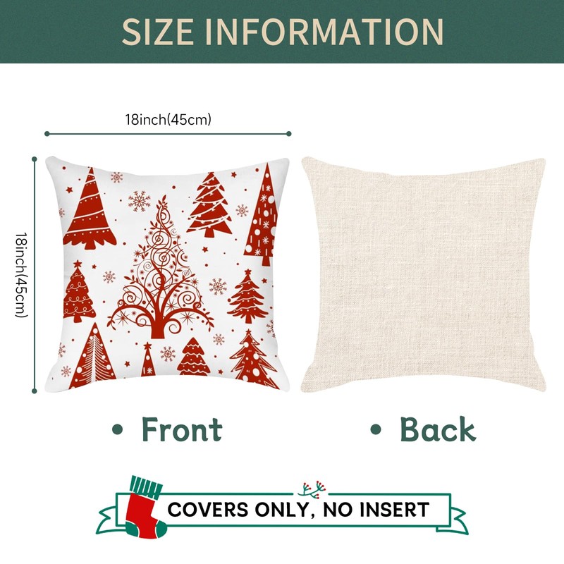 Set of 4 Christmas Cushion Covers, 45x45cm/18x18inch Xmas Throw Pillow