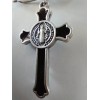 Catholic St Benedict Black Enamel Crucifix Medal Keychain Silver Tone