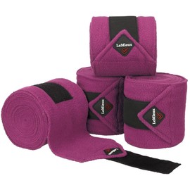 LeMieux Classic Polo Full Exercise Bandages in Plum with Zipped Case - Soft Fleece Protection Wraps - 3.8 m Long - Pack of 4