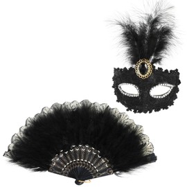 MWOOT Women's Masquerade Masks, Carnival Costume Accessories with Masks and Fans, Black