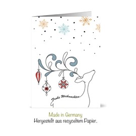25 Recycled Christmas Cards with Envelopes - Stylish Reindeer Design