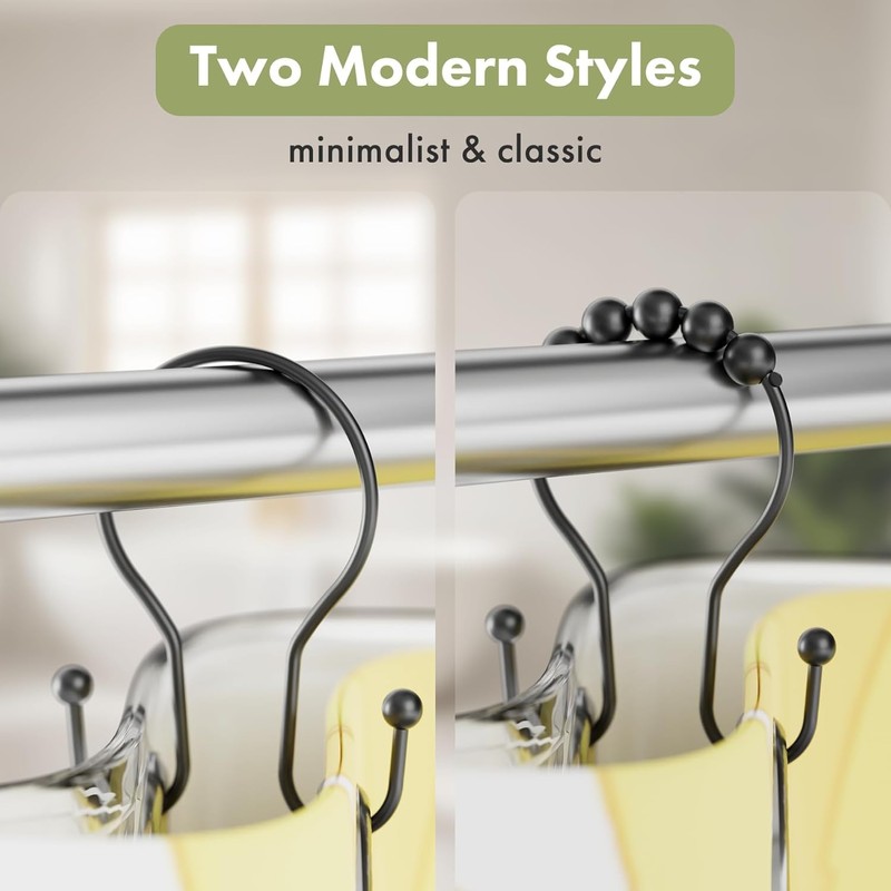 Shower Curtain Hooks Black Shower Curtain Rings, Simple Double Hook