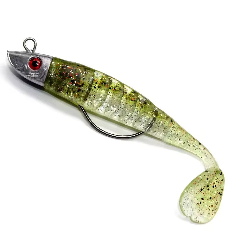 T-Tail Jig Head Soft Fishing Lure with Barbed Hook, Sinking