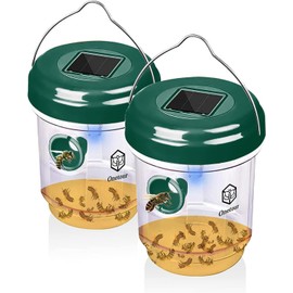 2 Pack Wasp Traps Outdoor Hanging, Solar Bee Traps with UV LED Light for Outside, Hornet, Bee Wasp Catcher for Hornets, Yellow Jackets