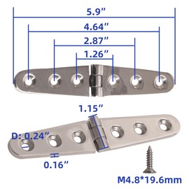 6 inch x 1 inch Heavy Duty Boat Door Hinge 316 Stainless Steel Strap Marine Hatch Casting Butt Hinge, for Boat Cabinet Furniture Hardware, 4 Pack