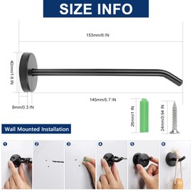 NearMoon Coat Hooks, Wall Mount Hooks for Hanging Hat Hurse Robe, 304 Stainless Steel Heavy Duty Towel Hangers for Bathroom Livingroom Hotel Kitchen Garage, 6 Pack (6 Inch, Matte Black)