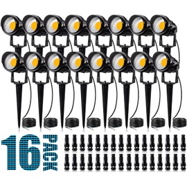 SUNVIE 12W Low Voltage Landscape Lighting Landscaping Lights with Connectors Outdoor LED Landscape Light 3000K Waterproof Tree Flag Lights Low Voltage Lighting with Stand for Garden Yard Path, 16 Pack