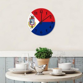 12 Inch Silent Non-Ticking Wall Clocks Battery Operated Sint Maarten Flag Home Decoration for Hotel Tactical Nation Patriotic Decorative Round Wooden Wall Clock Rustic for Porch Family Room