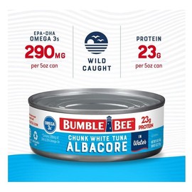 White Bumble Bee Chunk White Albacore Tuna in Water, 5 oz Can - Wild Caught Tuna - 23g