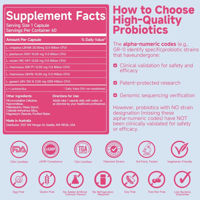 2 Month Serving Life-Space Probiotic for Women, Support Healthy Vaginal