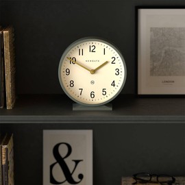 NEWGATE® Q Mantel Clock | Modern Classic Round Mantel Clock | Asparagus Green | Contemporary Style for Mantel, Desk, Table, Shelf or Bedside