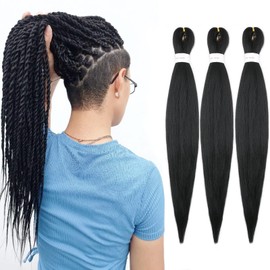 IXIMII Braiding Hair Pre Stretched 30 inch 3 packs Natural Black Pre-Stretched Kanekalon Braiding Hair Soft Long Straight EZ Crochet Braids Yaki Texture Synthetic Hair Extensions Hot Water Setting 1B# Color