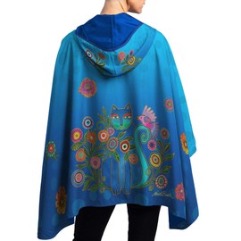 Laurel Burch Cerulean Cat Womens Rain Cape Poncho with Hood - Reversible