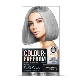 Colour Freedom Metallic Silver Grey Permanent Hair Dye with PurePlex. Ultra Glossy Conditioning Hair Colour. 100% grey coverage. By Knight & Wilson.