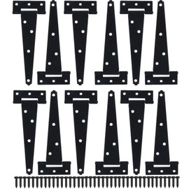 12 Pack 6 Inch T-Strap Shed Door Hinges, Black Shed Barn Gate Door Hinges, Heavy Duty Tee Hinges for Wooden Fences, Yard Gate, Wrought Iron Hardware Rustproof
