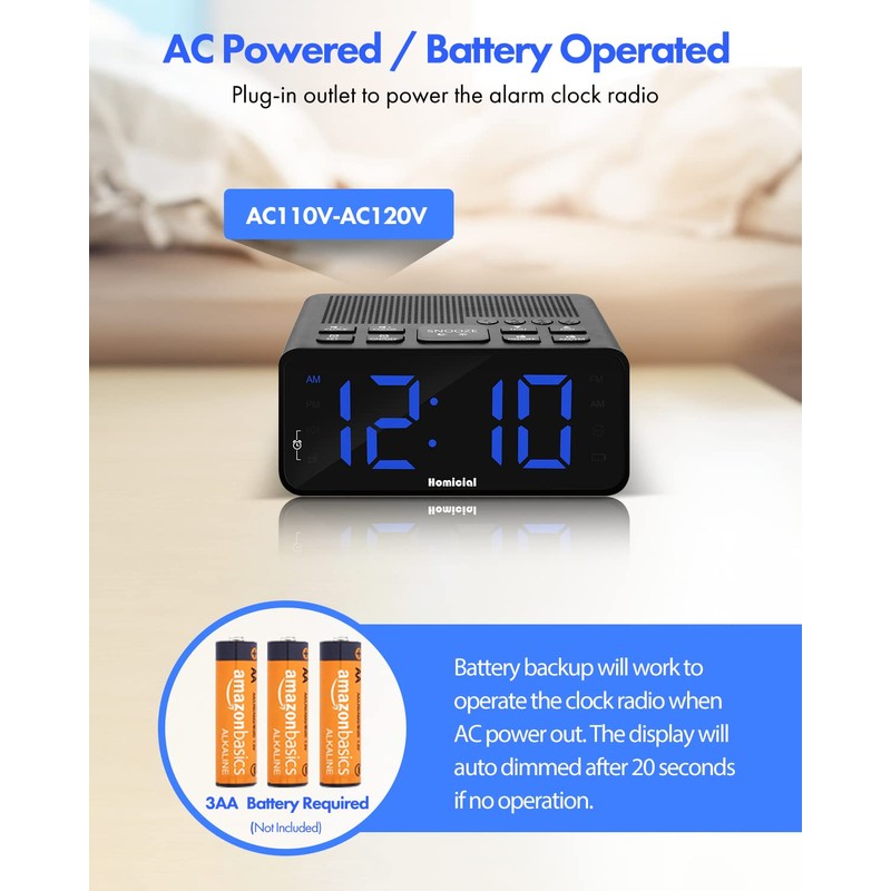 Homicial Digital Alarm Clock Radio with AM/FM Radio, Multi-Colors 1.4”