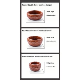 3-piece set of bamboo baskets, hand woven bamboo baskets, natural bamboo, hand woven fruit and vegetable baskets, round and stackable, beautiful storage items, 5.5 inches 7 inches 10 inches