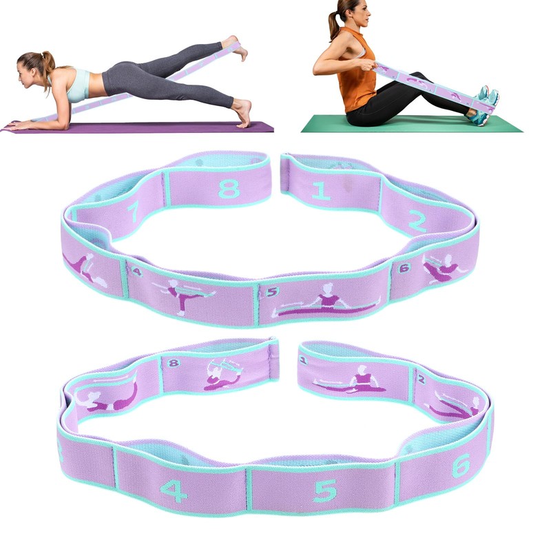 FNANJWQ Elastic Yoga Stretching Strap with Loops, Adjustable Stretch Strap