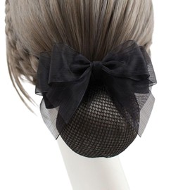 I'm so happy Chignon Net Ribbon Barrette with Net Simple Large Small Bun Black (Tulle)