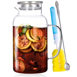 Vekonn Glass Water Pitcher with Lid and Spout, 1 Gallon Heat Resistant Borosilicate Glass Carafe, Temperature Safe