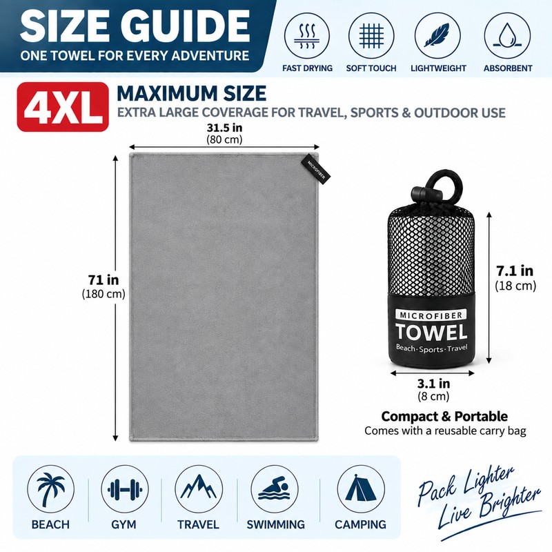 Microfiber Travel Towel for Beach & Gym – Quick-Dry Super