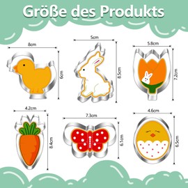 6 Stück Ausstechform Ostern Set, Ausstechform Keksausstecher Ostern, Osterhasen, Deko Eier, Blume, Schmetterling, Küken, Karotte, Ostern Plätzchenausstecher für Ostern Prägefräser