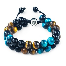 Yitexin 10 mm Tiger Eye Bracelet Men, Beaded Bracelets for Women, Adjustable Healing Crystal Bracelet, Black Obsidian Chakra Bracelet for Yoga Protection Energy Good Luck, tiger eye