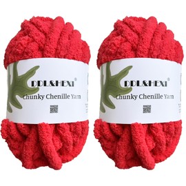 DDL&HEXI 2 Skeins Super Chenille Chunky Yarn,Blanket Making Kit,Jumbo Knitting Yarn 2x8oz 226g per Bag (red)