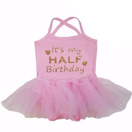 Kirei Sui Baby Gold Sparkle Half 1/2 Birthday Tulle Tutu Bodysuit Dress Pink L, Pink, 6-12 Months