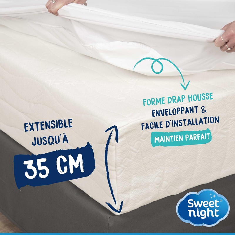 SWEET NIGHT Mattress Protector, White, 180 x 200 x 35