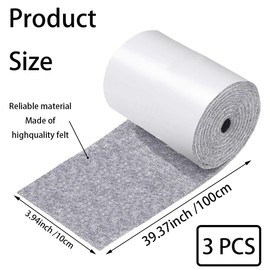 3 Rolls of Felt Strips with Adhesive Backing, 4×40 Inch Non Slip Felt Tapers Cuttable Thick Pad for Furniture Pads and Hardwood Floor Surface Protection Grey