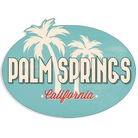 Teal Oval Palm Springs California Sticker (Welcome Decal Trees Vinyl for Cars, Trucks, Coolers, Laptops, and More)