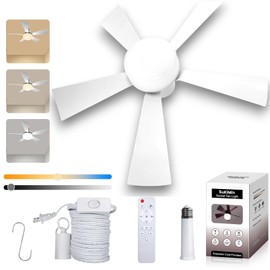 SUKIMIH Socket Fan Light, 20.5", Plug in Ceiling Fan, Gazebo Fan, Outdoor/Indoor, 16.4 Ft Cord with Hook UL Listed, Ceiling Light with Remote (white)
