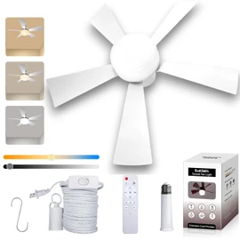 SUKIMIH Socket Fan Light, 20.5", Plug in Ceiling Fan, Gazebo Fan, Outdoor/Indoor, 16.4 Ft Cord with Hook UL Listed, Ceiling Light with Remote (white)