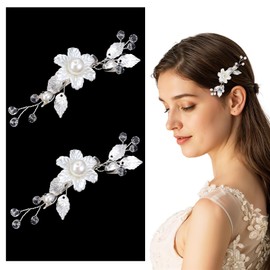 Pack of 2 Silver Flower Pearl Bridal Hair Accessories, Silver Hair Pins Wedding, Hair Accessories for Women and Girls