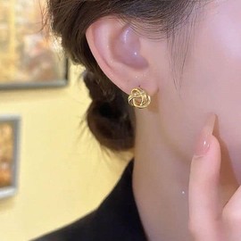 QINGANRAN Gold Knot Hoop Earrings for Women 14K Gold Plated Triple Hoop Gold Earrings Jewelry