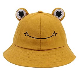 Orfila Cute Frog Bucket Hat Adult Cotton Fisherman Cap Packable Sun Hat Yellow