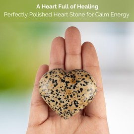 Dalmatian Jasper Heart Palm Stone, Heart Shaped Crystals and Healing Stones- Pocket Worry Stone for Anxiety and Stress Relief - Healing Crystals for Meditation, Reiki, Spiritual and Crystal Gifts